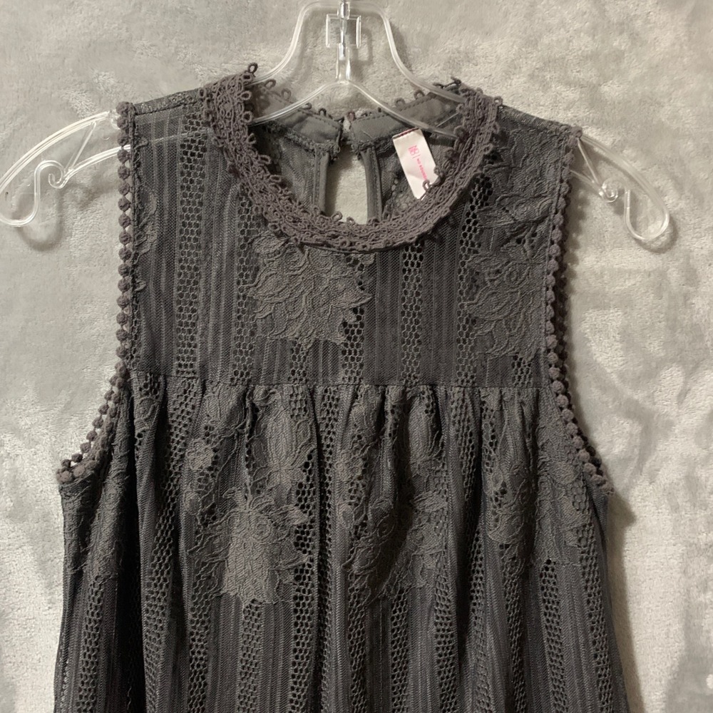 No Boundaries Charcoal Gray Lace Sleeveless Babydoll Dress Whimsigoth Medium 7-9 - Picture 6 of 16